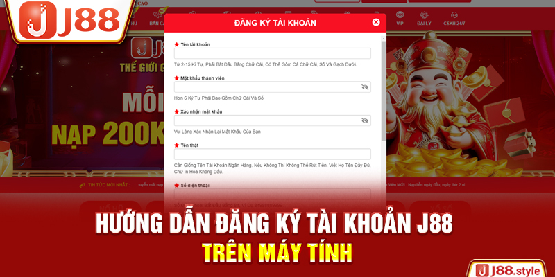 Hướng dẫn đăng ký tài khoản J88 trên máy tính